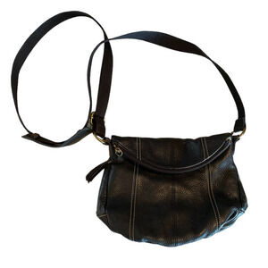The Sak Deena Black Pebble Leather Flap Crossbody Bag